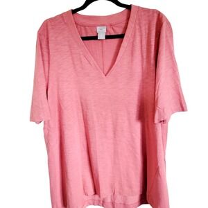 Chico's 3 Blouse Salmon Short Sleeve Cotton Blend Swing‎ Top Hi-Lo V-Neck NWOT
